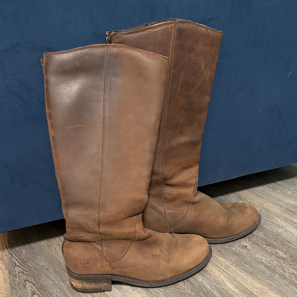 UGG Chestnut Distressed Leather Tall Boots